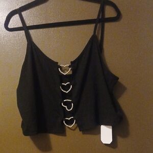 Elegant Black Heart-Detail Crop Top